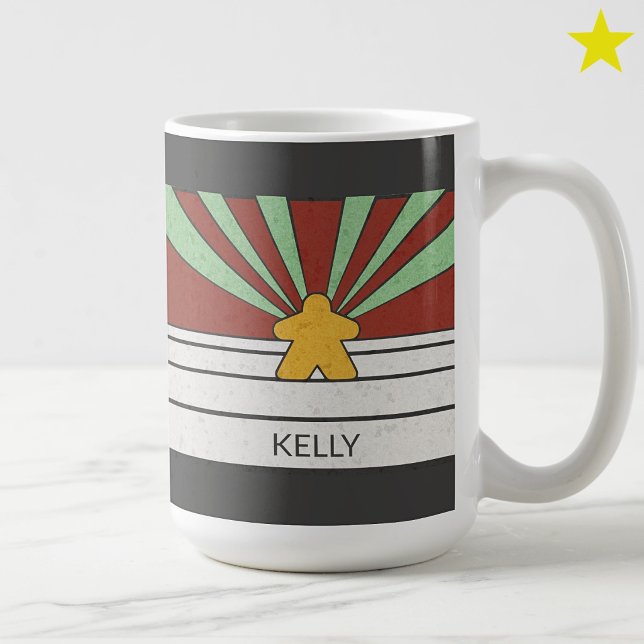 Taza De Café Rayas Retró Meeple Turquesa Explosión Solar Nombre (Subido por el creador)