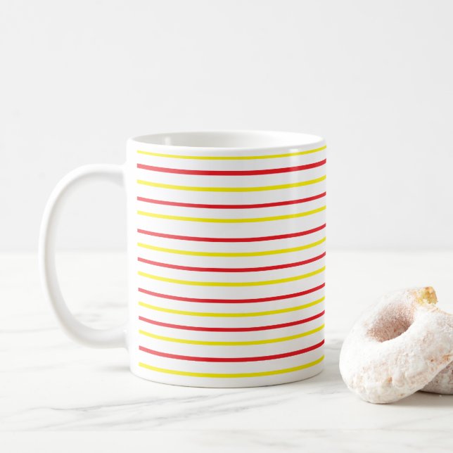 Taza De Café Rayas rojas amarillas (Con donut)
