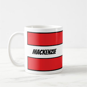 Taza De Café Rayas rojas añade tu nombre