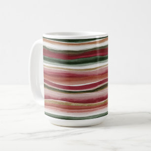 Taza De Café Rayas Rojas Verde Rubor Blanco Dorado