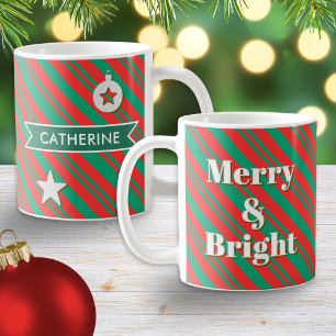 Taza De Café Rayas Rojas Verdes Personalizadas Divertidas y Bri