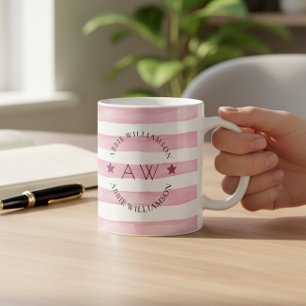 Taza De Café rayas rosadas monocromáticas personalizadas y de d