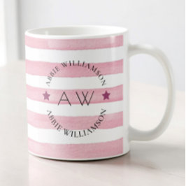 Taza De Café rayas rosadas monocromáticas personalizadas y de d