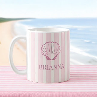 Taza De Café Rayas rosadas regalos de dama de honor con conchas