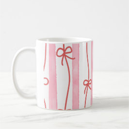 Taza De Café Rayas rosadas y lazo rojo y lazos