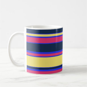 Taza De Café Rayas rosas, amarillas y azules