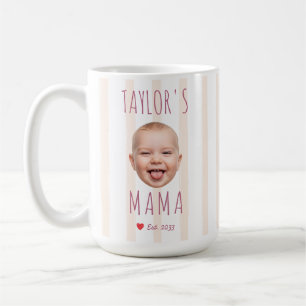 Taza De Café Rayas Rosas Foto Personalizada & Nombre Cara de Be