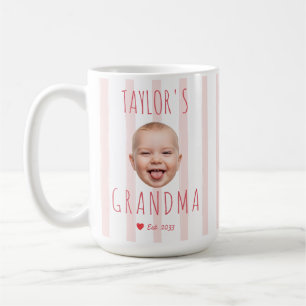Taza De Café Rayas Rosas Foto Personalizada y Nombre Cara de Be