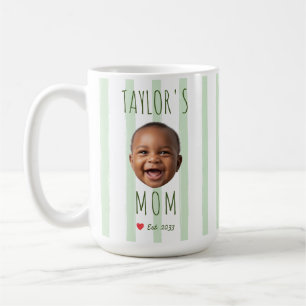 Taza De Café Rayas Verdes Foto y Nombre Personalizados Cara de 