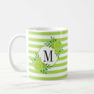 Taza De Café Rayas verdes limón Citrus Frutos Monograma