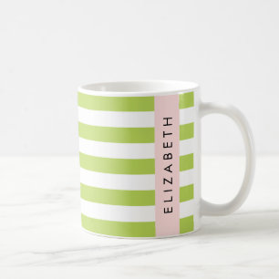 Taza De Café Rayas verdes, líneas, patrón rayado, nombre