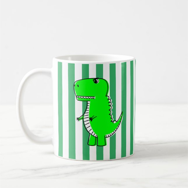Taza De Café Rayas verdes verdes de dinosaurios verdes (Izquierda)