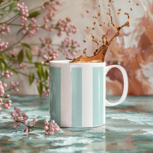 Taza De Café Rayas verticales de color azul verdoso pálido y bl