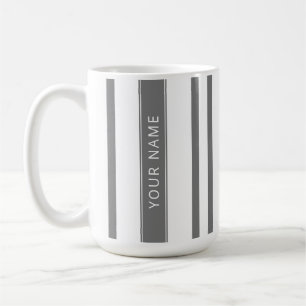 Taza De Café Rayas verticales grises con tu nombre Mug