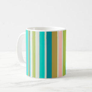 Taza De Café Rayas verticales retro rosa turquesa y melocotón