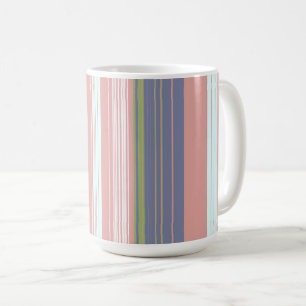 Taza De Café rayas verticales rosa, azul y oliva.