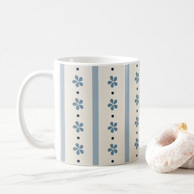 Taza De Café Rayas y Flores Azules y Crema (Con donut)