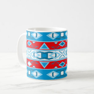 Taza De Café Rayas y formas geométricas de rojo azul blanco