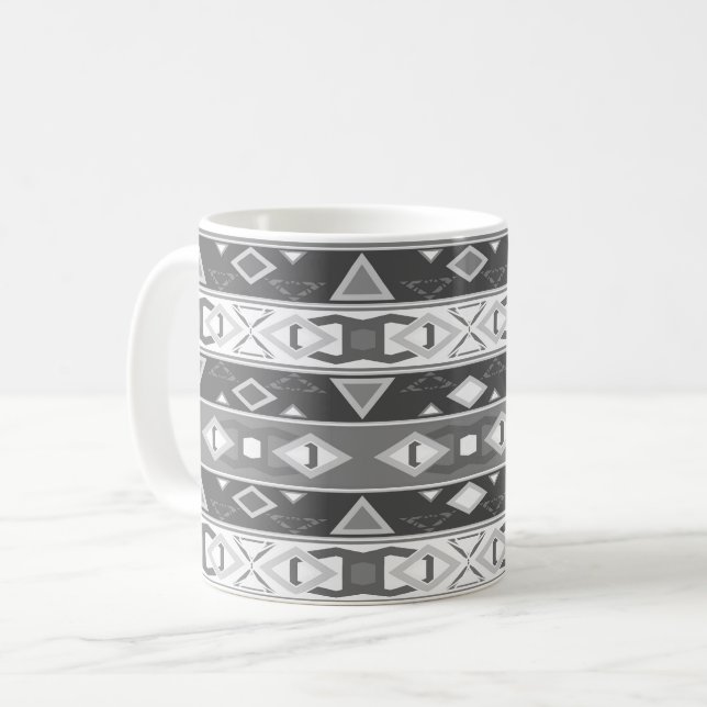 Taza De Café Rayas y formas geométricas gris blanco (Anverso izquierdo)