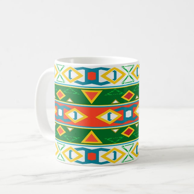 Taza De Café Rayas y formas geométricas verde naranja blanco  (Anverso izquierdo)