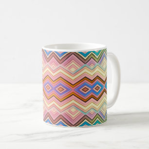 Taza De Café Rayas y Hojas Multicolor Abstractas