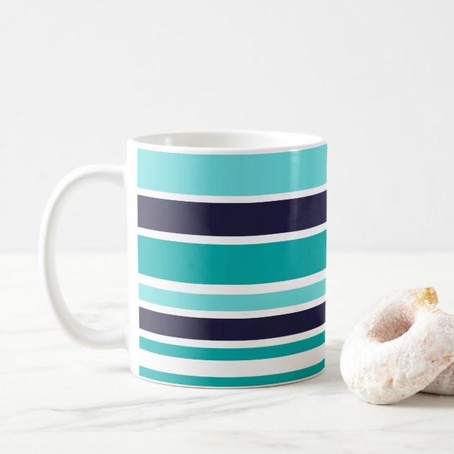 Taza De Café Rayo Azul Turquesa Y Oscuro (Con donut)