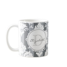Rayo gris Damask Monogramed Mug