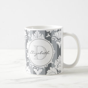 Taza De Café Rayo gris Damask Monogramed Mug
