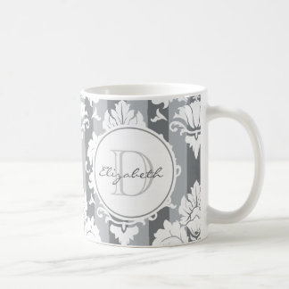 Taza De Café Rayo gris Damask Monogramed Mug