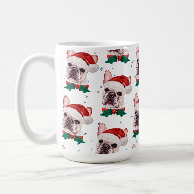 Taza De Café Raza de perro Bulldog Francés patrón de Navidad (Izquierda)