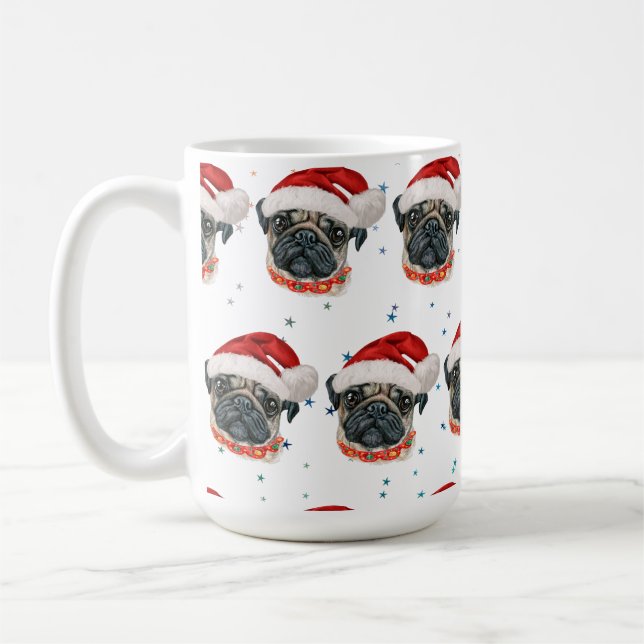 Taza De Café Raza de perro Pug Estrellas de Navidad (Izquierda)