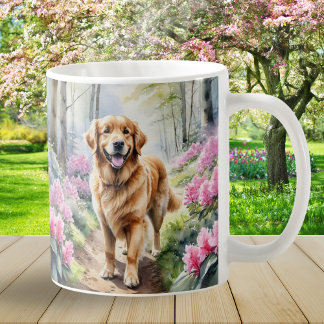 Taza De Café Raza de perro Retriever Dorado Acuarela