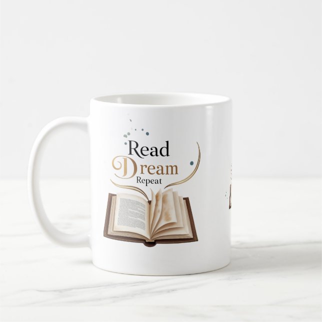 Taza De Café Read Dream Repeat Ceramic Mug - Flaming Book  (Izquierda)