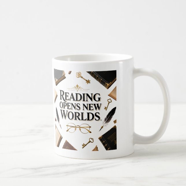 Taza De Café Reading Opens New Worlds Book Lover Graphi (Derecha)