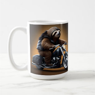 Taza De Café Rebel Sloth: Motocicleta con cuero