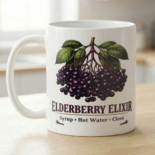 Taza De Café Receta de jarabe de saúco Arte botánico vintage