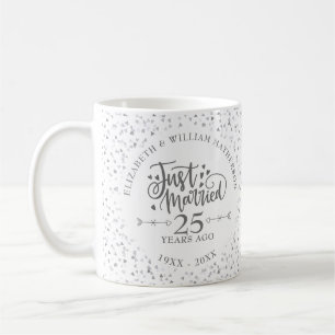 Taza De Café Recién Casados 25º Aniversario de Boda Corazones d