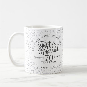 Taza De Café Recién Casados 70 Aniversario de Boda Corazones de