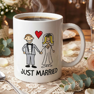 Taza De Café Recién Casados Novia y Novio Dibujos Animados