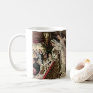 Taza De Café Recién casados vintage, novia victoriana lanzando