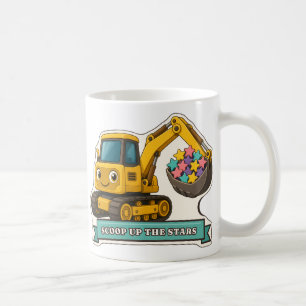 Taza De Café Recoge las estrellas Excavadora amarilla sonriente