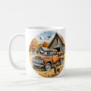 Taza De Café Recogida y caza de perros de otoño retro, cosecha