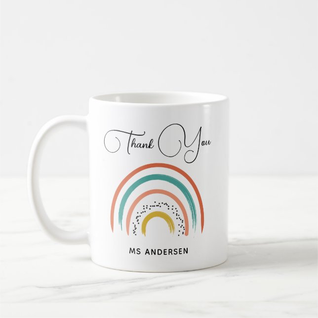Taza De Café Reconocimiento del profesor Boho Rainbow Personali (Izquierda)