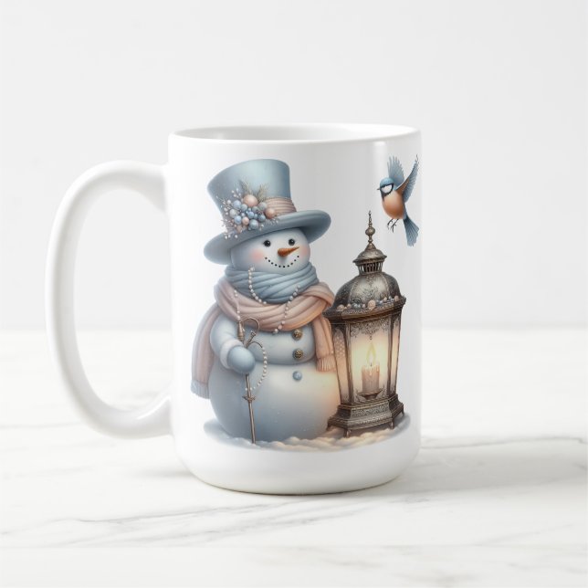 TAZA DE CAFÉ RECORTE PASTEL INVIERNO SNOWMAN & LANTERN & BIRD (Izquierda)