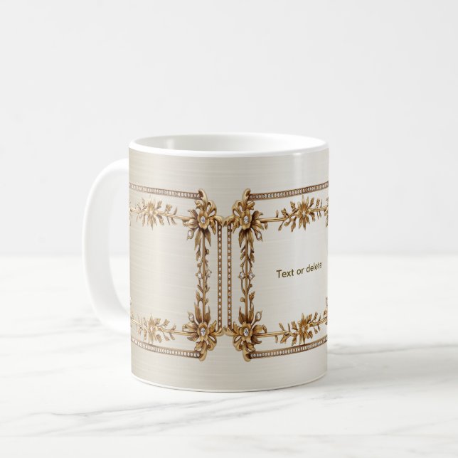 Taza De Café Rectángulo Dorado Ornamentado con Flores de Diaman (Anverso izquierdo)