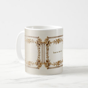 Taza De Café Rectángulo Dorado Ornamentado Flores de Diamante B