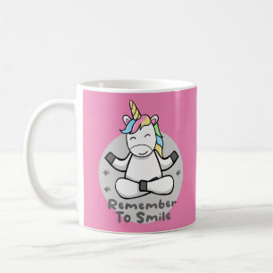 Taza De Café Recuerde sonreír Kawaii feliz unicornio haciendo y