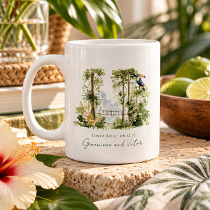 Taza De Café Recuerdo de boda de jungla tropical con acuarela