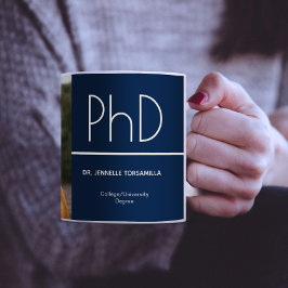 Taza De Café Recuerdo de foto de graduación de doctorado azul y