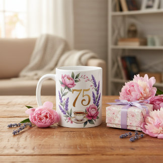 Taza De Café Recuerdo floral personalizado para el 75 cumpleaño